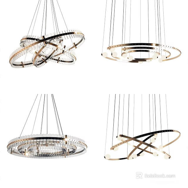 Elegant Modern Chandeliers Featuring Circular Intertwined Design Crystal Accents And Metallic Frames 3d model 