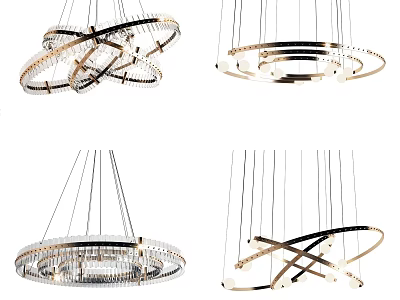 Elegant Modern Chandeliers Featuring Circular Intertwined Design Crystal Accents And Metallic Frames 3d model