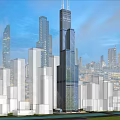 Modern Urban Skyline With Tall Skyscrapers Blue Sky And Green Spaces
