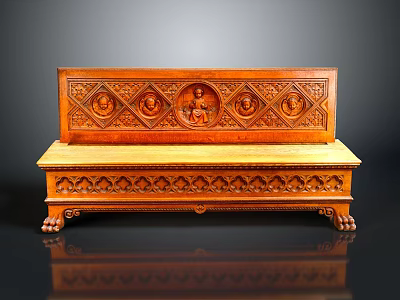 Elegant Antique Wooden Bench With Intricate Carved Backrest And Decorative Legs 3d model
