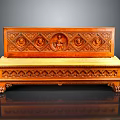 Elegant Antique Wooden Bench With Intricate Carved Backrest And Decorative Legs