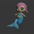 Cute Mermaid Doll With Pink Glittery Hair Big Blue Eyes And Blue Tail