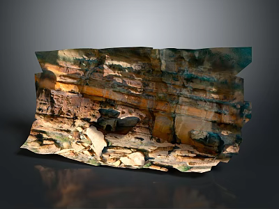 Layered Rocky Terrain Model with Colorful Stratified Textures and Eroded Surface Features 3d model