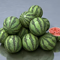 Fresh Ripe Watermelons Pile With Sliced Red Flesh And Black Seeds