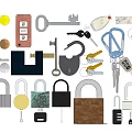 Modern vintage lock key lock chain combination lock key drawer lock hardware 3d model