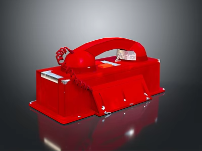 Red Vintage Telephone With Curved Handset Shiny Surface And Rectangular Base Design 3d model