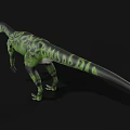 Realistic 3D Green And Black Patterned Dinosaur Model Standing On Black Background