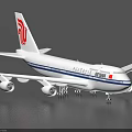 Air China Passenger Airplane With White Body Blue Stripes Red Tail Logo And Four Engines