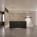 Modern Reception Area With Marble Wall And Black Desk Elegant Lighting