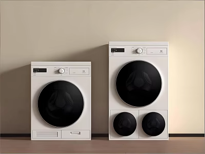 Modern White Front Load Washing Machines With Different Sizes And Sleek Design 3d model