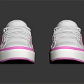 White and Pink Low Top Casual Sneakers with Pink Star Patterns and Platform Sole