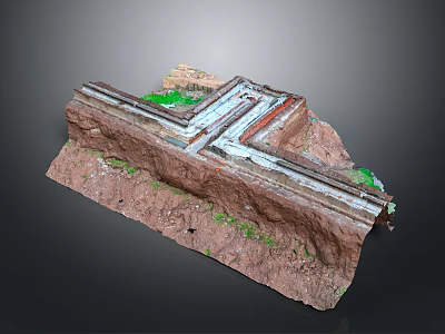 Architectural 3D Model Showing Underground Structure With Earth And Green Vegetation 3d model