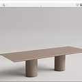 Minimalist Wooden Dining Table With Cylindrical Legs And Long Tabletop 3d model