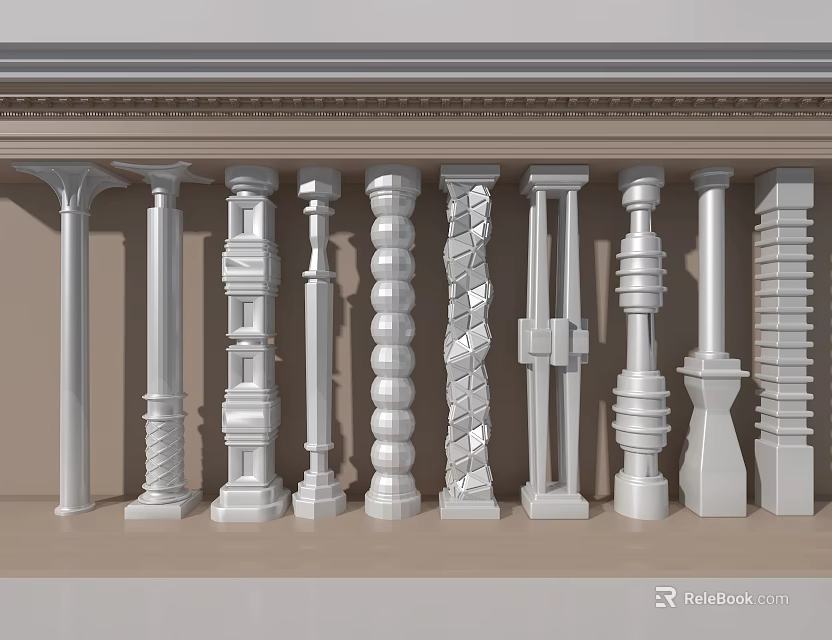 Various Architectural Columns With Different Decorative Designs And Patterns On 3d model 