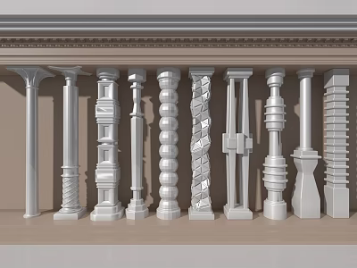Various Architectural Columns With Different Decorative Designs And Patterns On 3d model