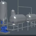Industrial Equipment With Metal Tanks Blue Pumps And Pipeline System