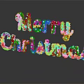 Merry Christmas Green Decorative Text With Red Ornaments And Reflection