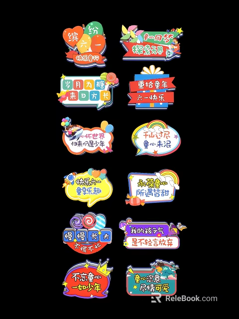 Colorful Hanging Pendants With Various Happy Text For Decorative Activities 3d model 