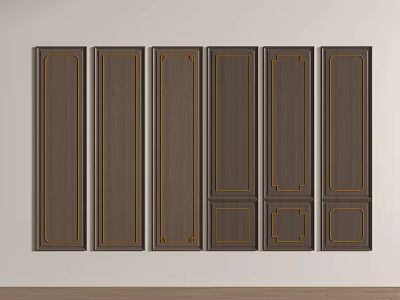 Dark Brown Wall Panels With Gold Accent Lines Arranged On Light Wall 3d model