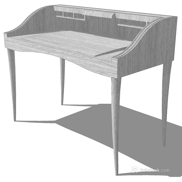 Minimalist Wooden Desk with Single Drawer and Slim Tapered Legs for Home Study 3d model 