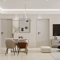 Modern Living And Dining Room Interior With Sofa Abstract Painting Dining Table And Pendant Lights