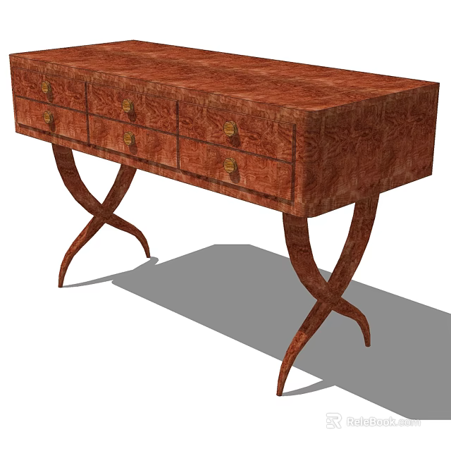 Stylish Console Side Cabinet With Drawers Wood Grain And Curved Legs Design 3d model 