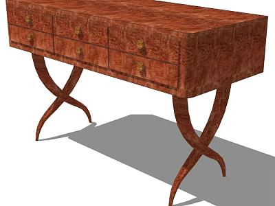 Stylish Console Side Cabinet With Drawers Wood Grain And Curved Legs Design 3d model