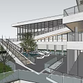 Modern Sales Office Building Featuring Glass Curtain Wall Stairs And Greenery Surroundings