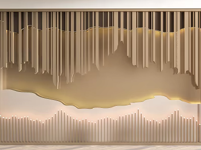 Modern Elegant Wooden Partition with Vertical Slats and Wavy Decorative Design 3d model