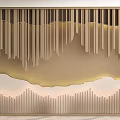 Modern Elegant Wooden Partition with Vertical Slats and Wavy Decorative Design