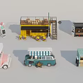Various Types Of Colorful Food Trucks With Seating Areas And Service Windows Designs