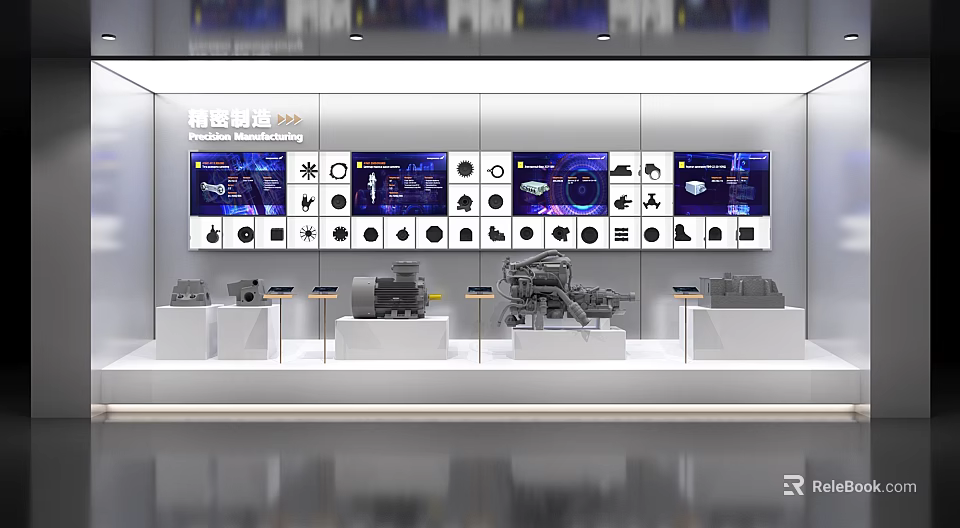 Weichai Power Exhibition Hall Showcasing Engines Parts And Screen Displays 3d model 