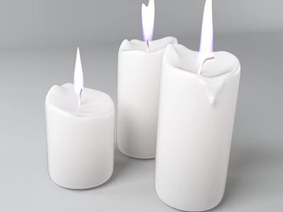 Decorative Ornament Set with Three White Candles and Lit Wicks for Home Decoration 3d model