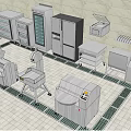 Commercial Kitchen Stainless Steel Appliances Neatly Arranged With Refrigerators Ovens And Mixers