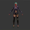 Woman With Red Hair In Futuristic Black Jacket Short Pants And Long Boots