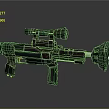 Futuristic Dark Metallic Weapon 3D Model With Scope And Multiple Barrels