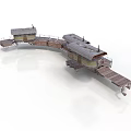 Rusty Industrial Metal Structure With Bent Connected Platforms And Roofs