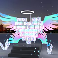 Glowing Cube Structure With Rainbow Wings Butterflies And Crystals Under Night Sky 3d model