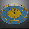 Circular Architectural Structure With Blue Base Yellow Center And Orange Railings