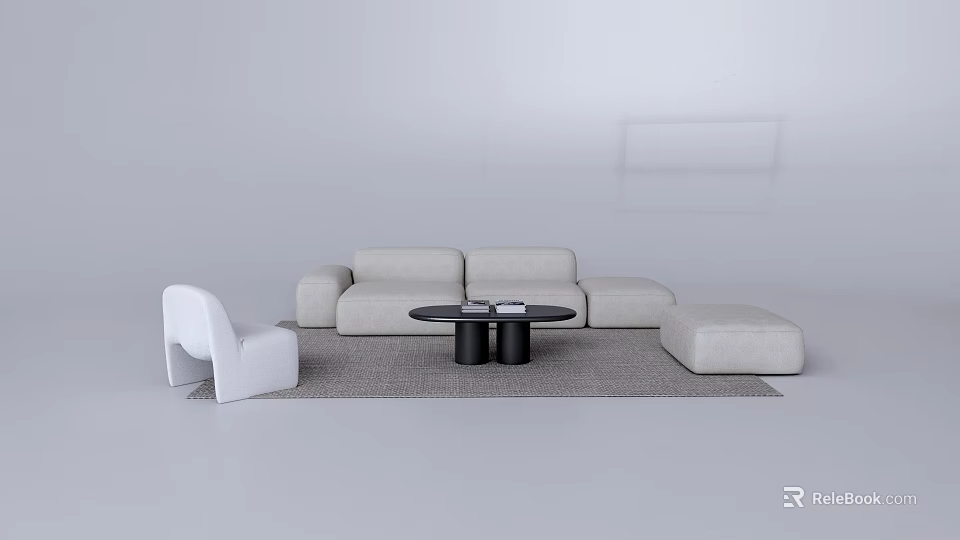 Modern Sofa Coffee Table Combination with Light Sofa Black Table White Chair and Rug 3d model
