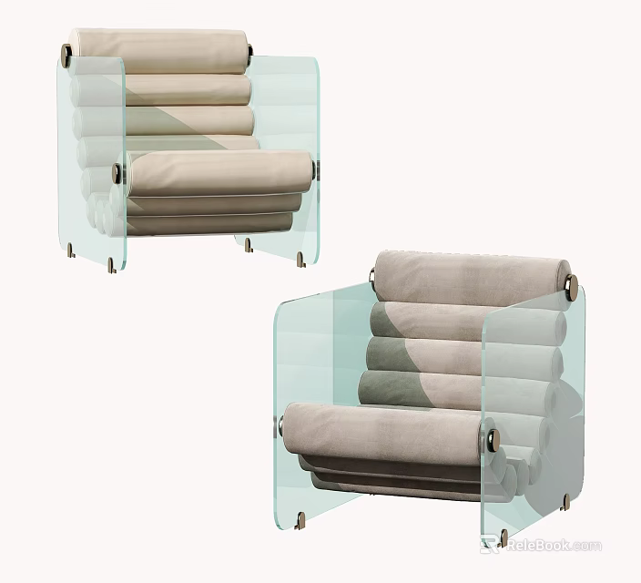 Modern Transparent Glass Lounge Chair With Light Beige Cushion And Sleek Armrests 3d model 