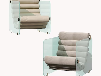 Modern Transparent Glass Lounge Chair With Light Beige Cushion And Sleek Armrests 3d model