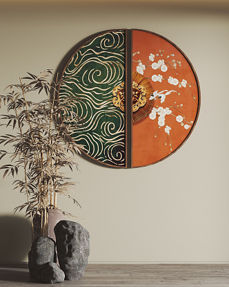 New Chinese Style Round Frame Painting Hanging Painting Decorative Painting 3d model