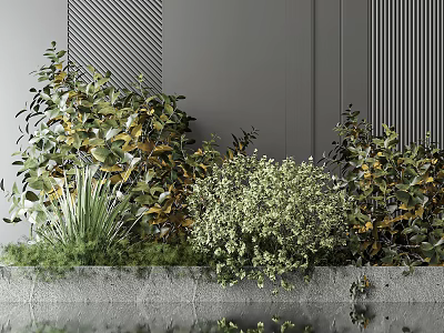 Various Green Plants And Flowers In Decorative Garden Bed With Lush Foliage 3d model