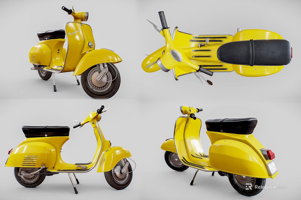 Yellow Vintage Scooter Motorcycle With Black Seat And Classic Design From Different Angles 3d model 