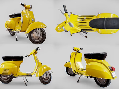 Yellow Vintage Scooter Motorcycle With Black Seat And Classic Design From Different Angles 3d model