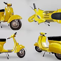Yellow Vintage Scooter Motorcycle With Black Seat And Classic Design From Different Angles