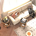 Modern Two Tier Rattan Side Table With Metal Frame And Wheels For Living Room