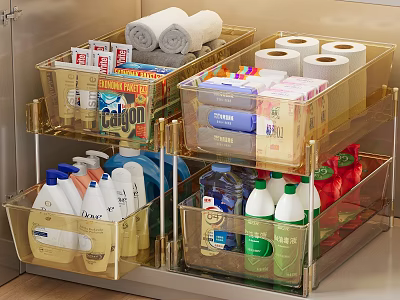 Organized Drawer Storage for Laundry Supplies and Daily Necessities with Transparent Bins Neatly Arranged 3d model