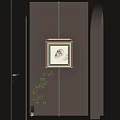 Modern Elevator Hallway Interior With Dark Walls Art Lights And Plant 3d model